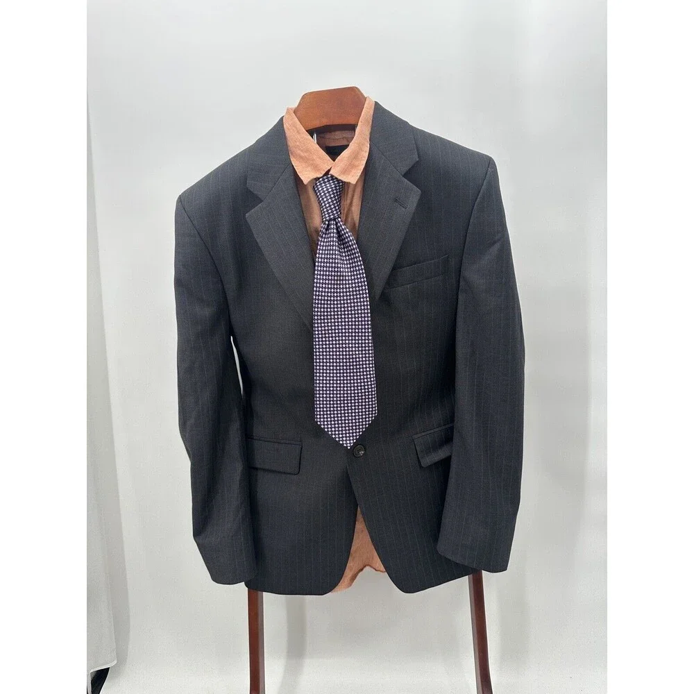 Ralph Lauren Blazer Mens Sport Coat Jacket 40R Gray Pinstripe 2 Button 100% Wool